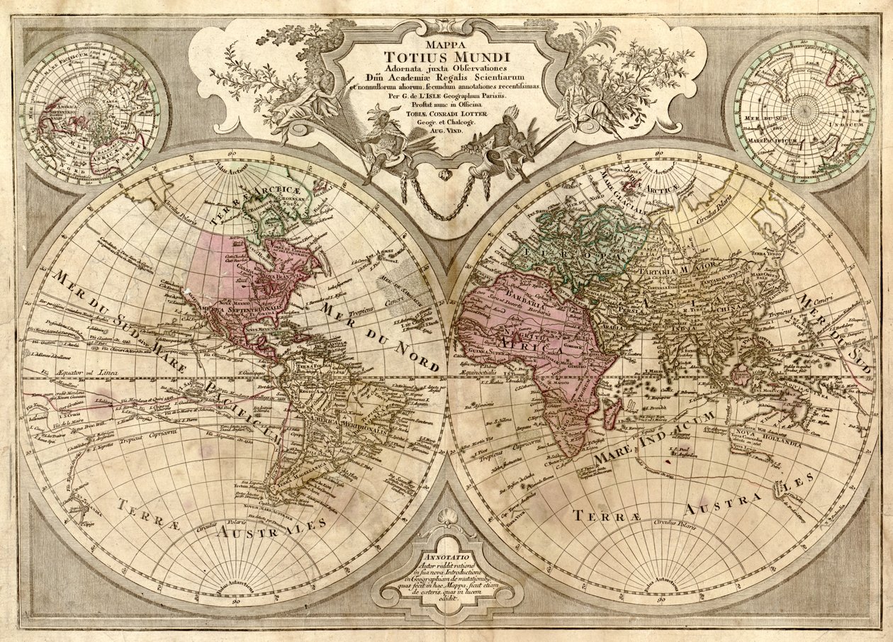 Mappa totius mundi - adornata juxta observationes dnn. academiae regalis scientiarum et nonnullorum aliorum secundum annotationes recentissimas LOC 2006627254 de Guillaume Delisle