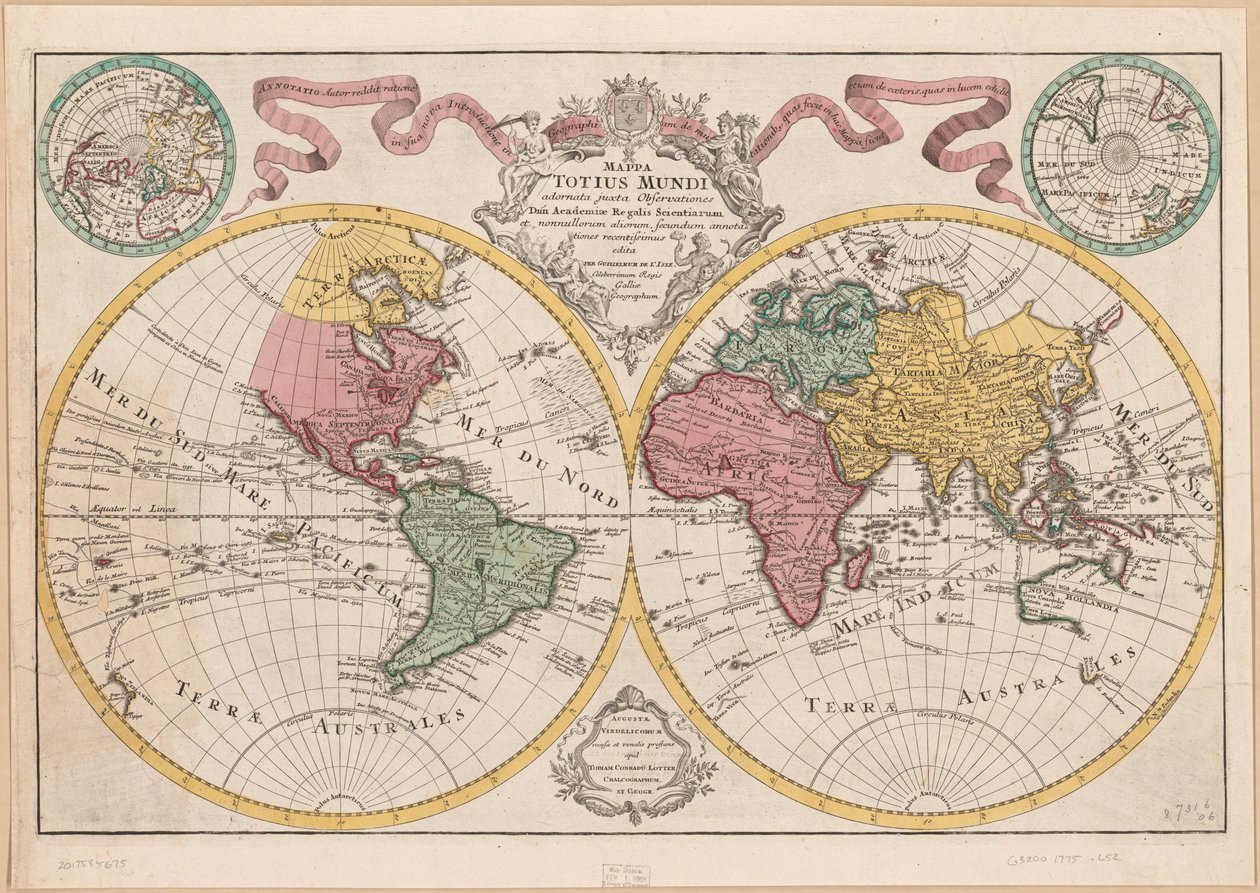 Mappa totius mundi - adornata juxta observationes dnn. academiae regalis scientiarum et nonnullorum aliorum secundum annotationes recentissimas LOC 2017585675 de Guillaume Delisle