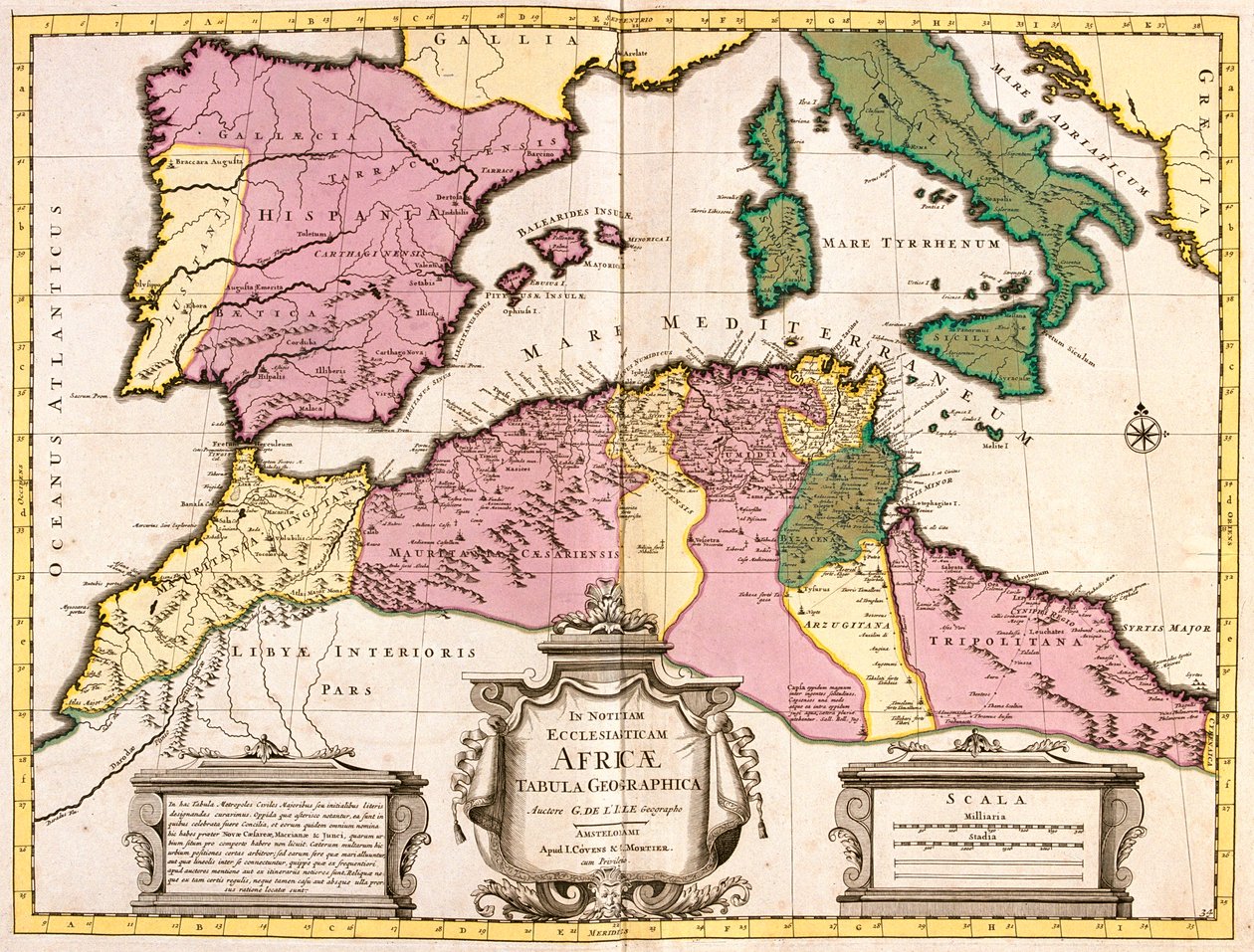 Marrocos, norte da Argélia, Tunísia, noroeste da Líbia, Espanha, Portugal, Itália (exceto o norte) de Guillaume Delisle