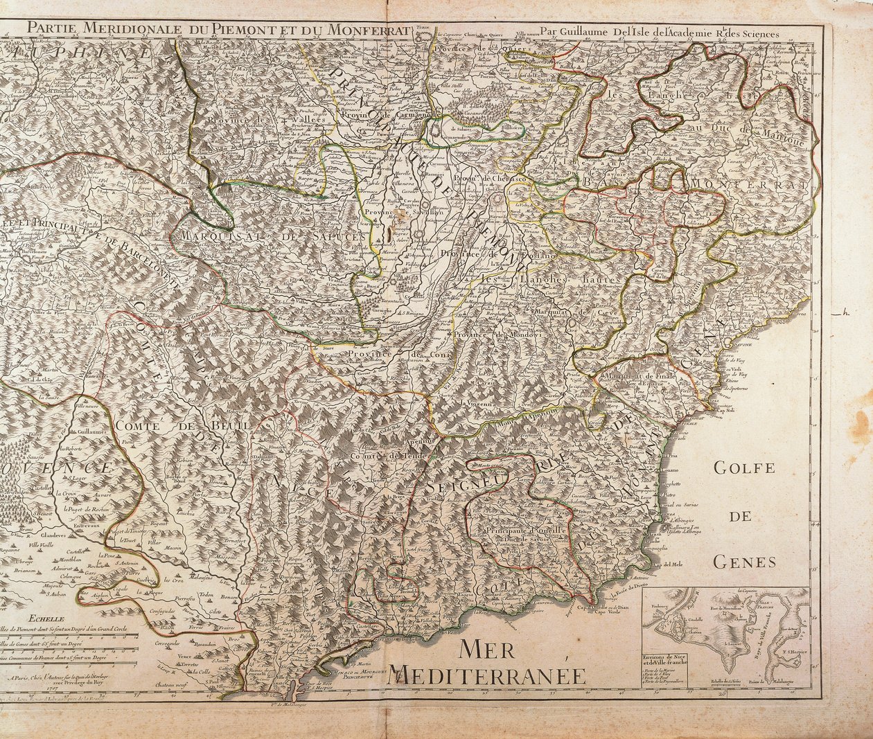 Região Sul do Piemonte, Monferrato e Região da Ligúria Ocidental. Mapa por Guillaume de l