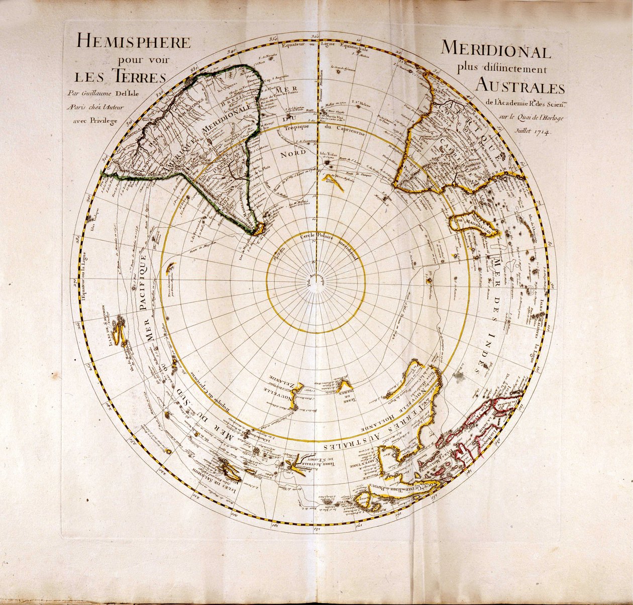 Vista do Atlas do Pólo Sul (Antártico) por Guillaume Delisle (1675-1726), geógrafo de Guillaume Delisle
