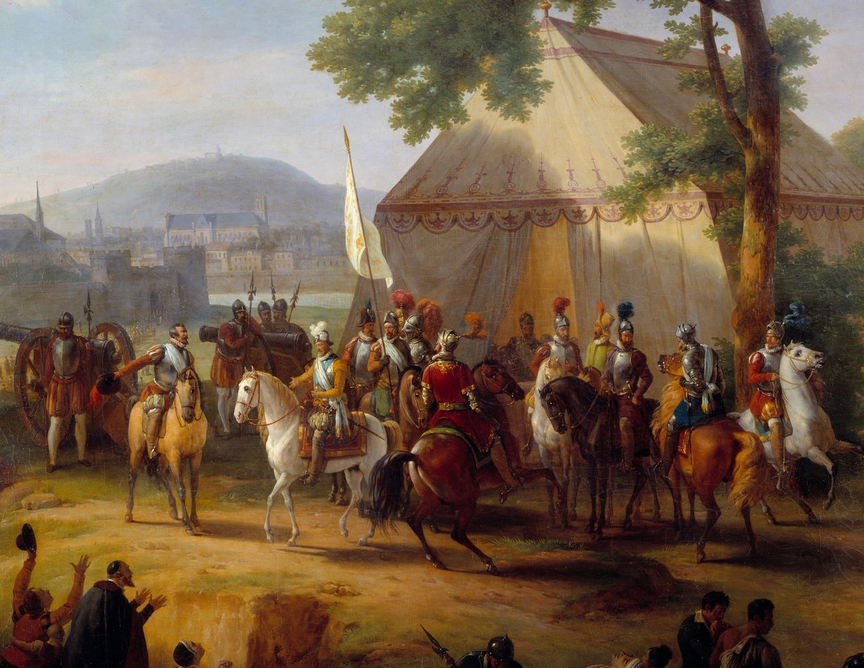 Rei Henrique IV deixando sua tenda (detalhe de Henrique IV abastecendo os parisienses) de Guillaume Frederic Ronmy
