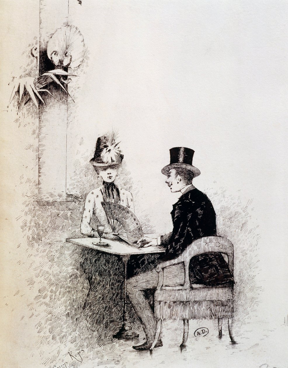 Casal no café parisiense (tinta sobre papel) de Guillaume Georges Roger
