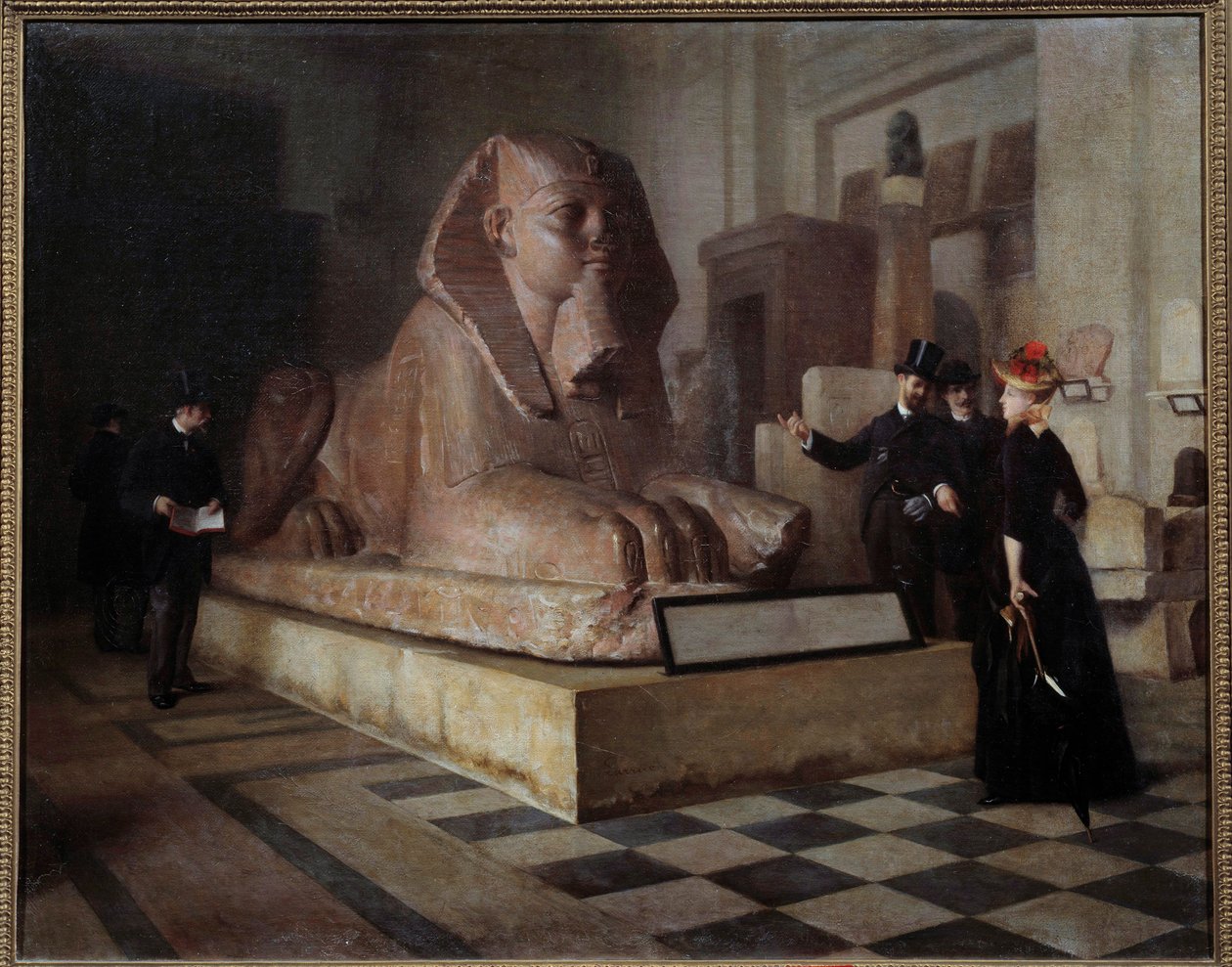 Salão Egípcio dos Visitantes do Louvre, em frente à Grande Esfinge. Pintura de Guillaume Larrue (1851-1935) de Guillaume Larrue