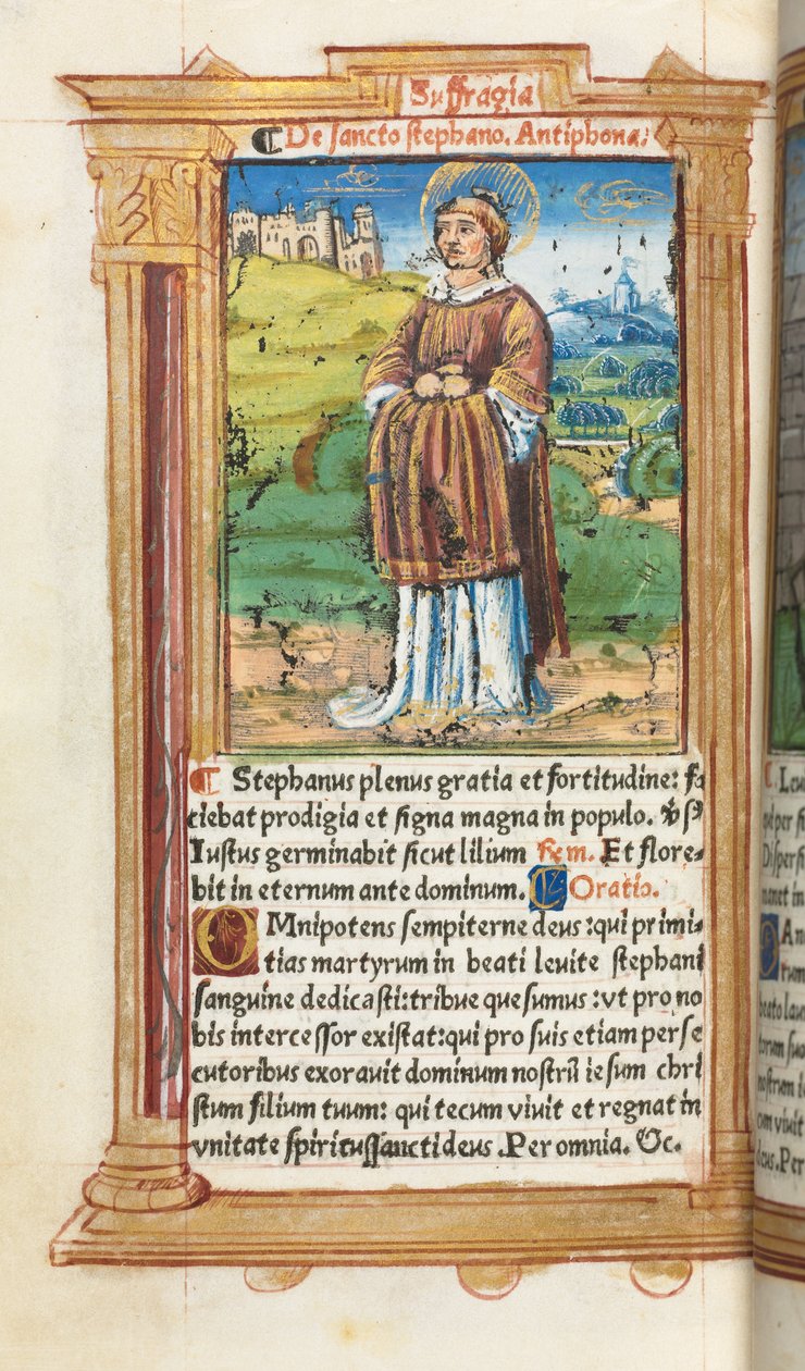 Livro de horas impresso (uso de Roma): fol. 100v, Santo Estêvão de Guillaume Le Rouge