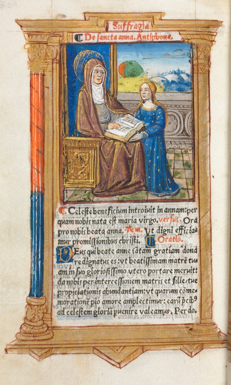 Livro de horas impresso (uso de Roma): fol. 108v, Santa Ana e a Virgem Maria de Guillaume Le Rouge