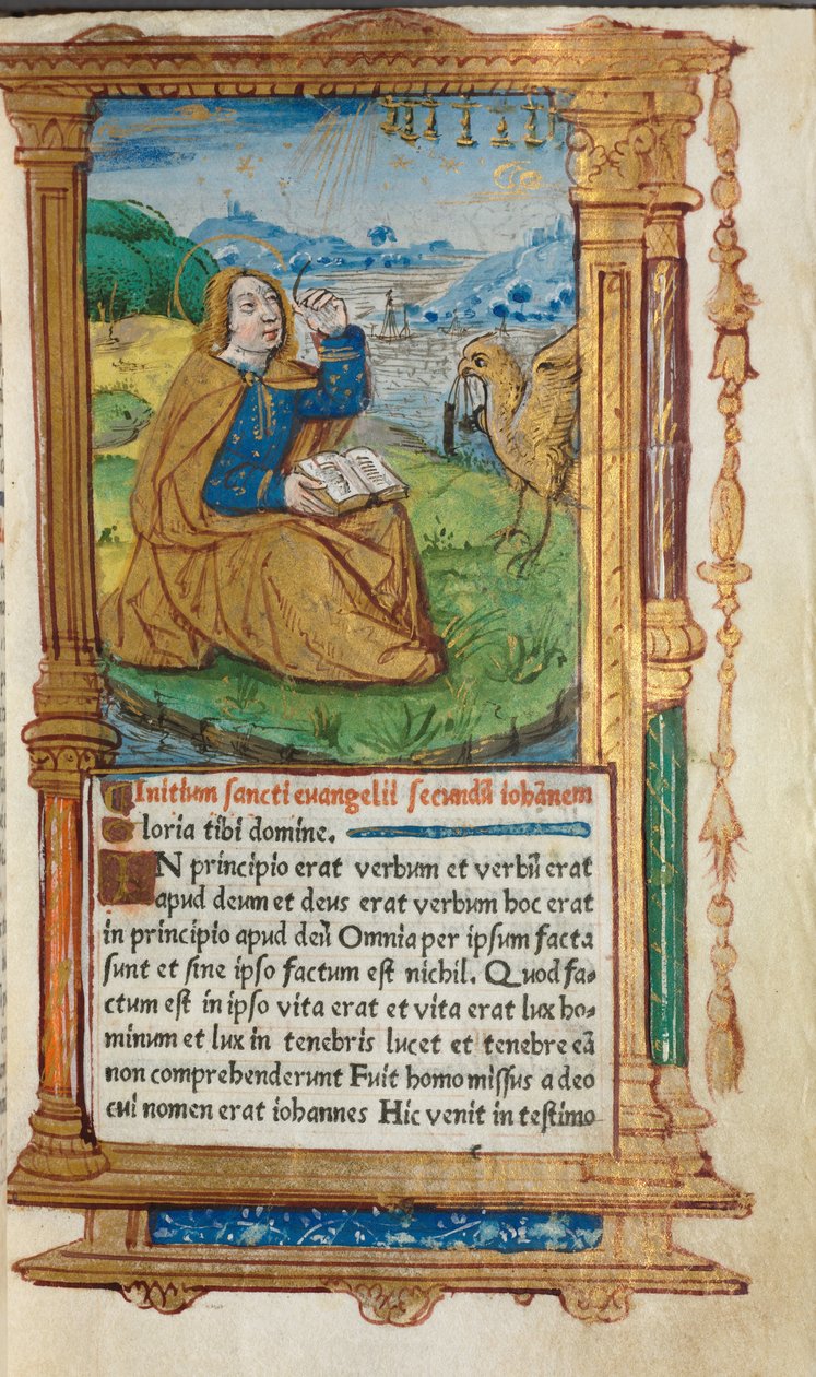 Livro de horas impresso (uso de Roma): fol. 17r, S. João de Patmos de Guillaume Le Rouge