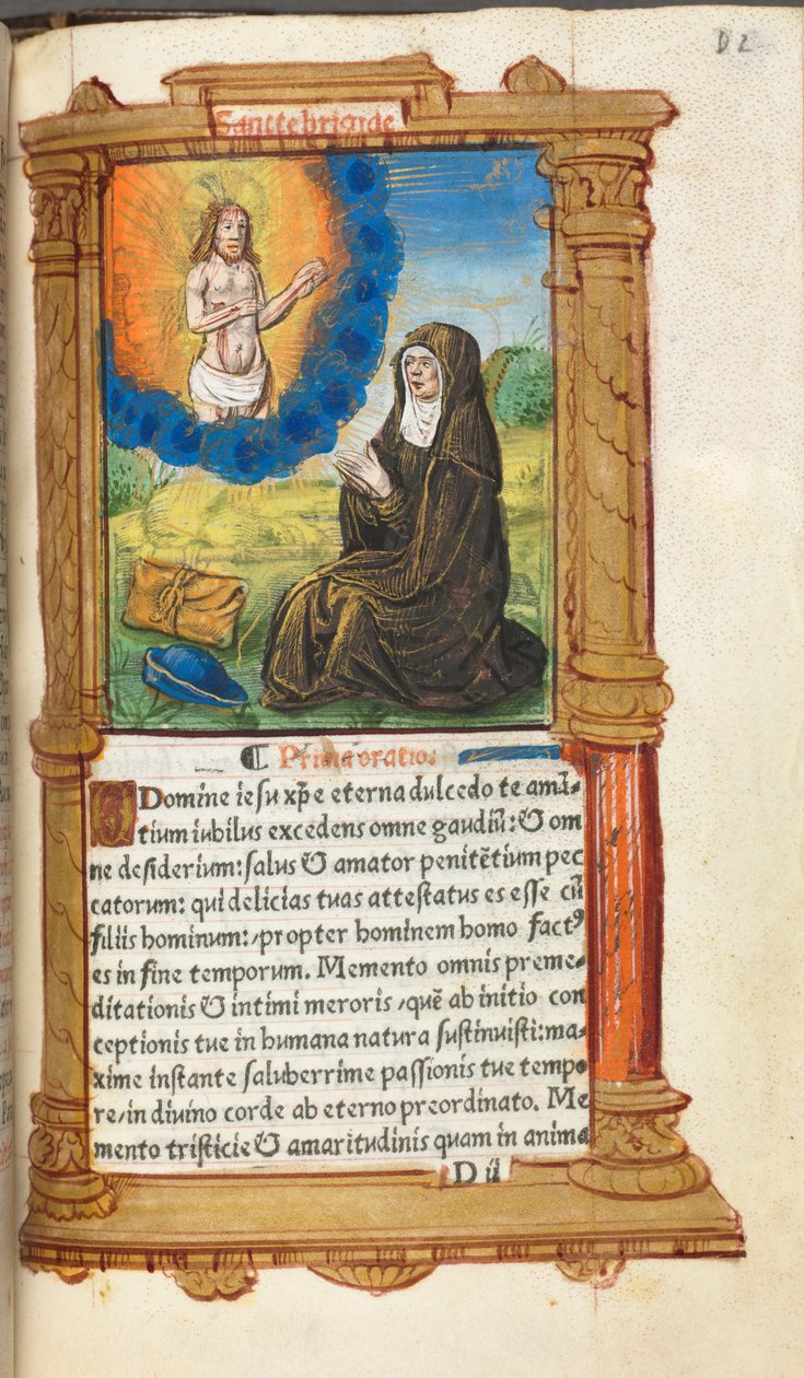 Livro de horas impresso (uso de Roma): fol. 90r, Santa Brígida em oração diante de uma aparição de Cristo de Guillaume Le Rouge