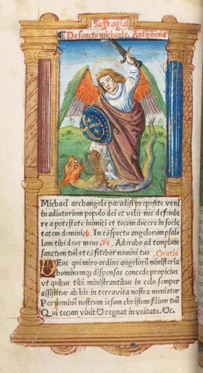 Livro de horas impresso (uso de Roma): fol. 97v, S. Miguel Arcanjo de Guillaume Le Rouge