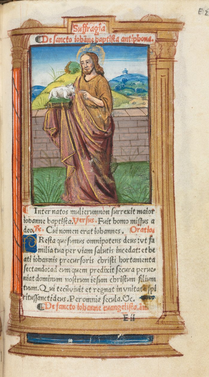Livro de horas impresso (uso de Roma): fol. 98r, S. João Batista de Guillaume Le Rouge