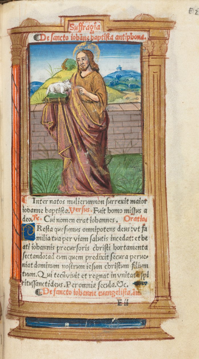 Livro de horas impresso (uso de Roma): fol. 98r, S. João Batista de Guillaume Le Rouge