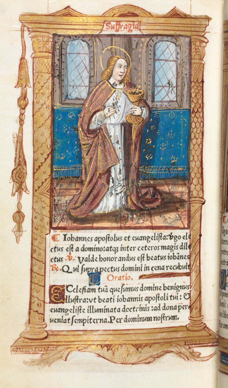 Livro de horas impresso (uso de Roma): fol. 98v, São João Evangelista de Guillaume Le Rouge
