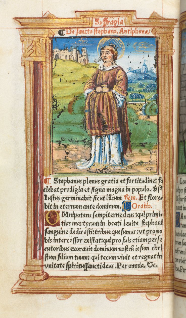 Livro das Horas Impresso Uso de Roma: fol. 100v, Santo Estêvão, 1510. de Guillaume Le Rouge