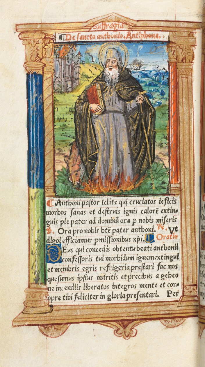 Livro das Horas Impresso Uso de Roma: fol. 104v, Santo Antônio Abade, 1510. de Guillaume Le Rouge