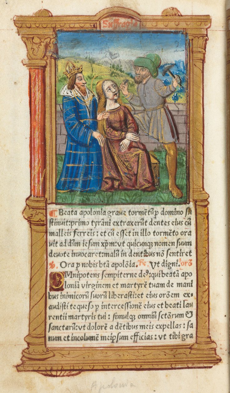 Livro das Horas Impresso Uso de Roma: fol. 111v, St. Apollonia, 1510. de Guillaume Le Rouge