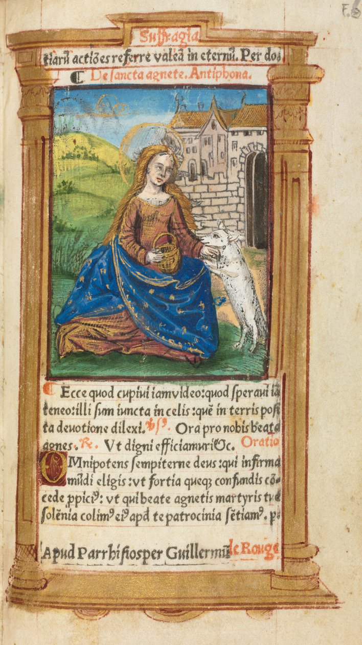 Livro das Horas Impresso Uso de Roma: fol. 112r, St. Agnes, 1510. de Guillaume Le Rouge
