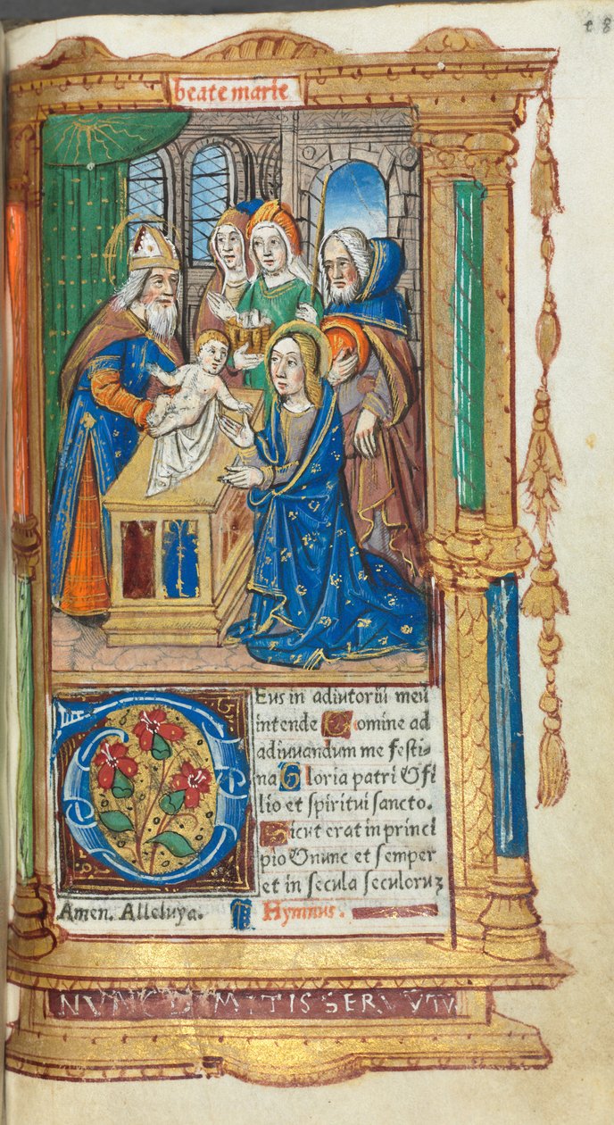 Livro das Horas Impresso Uso de Roma: fol. 40r, Apresentação no templo, 1510. de Guillaume Le Rouge