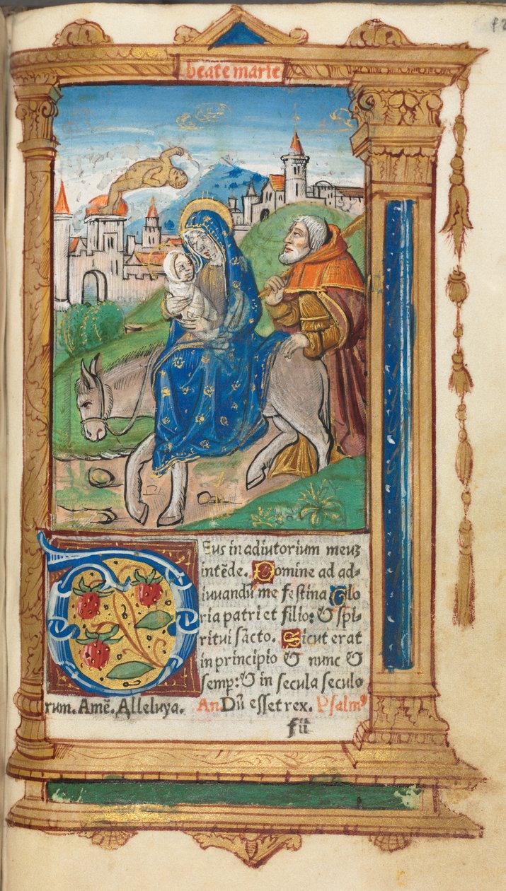 Livro das Horas Impresso Uso de Roma: fol. 42r, Voo para o Egito, 1510. de Guillaume Le Rouge