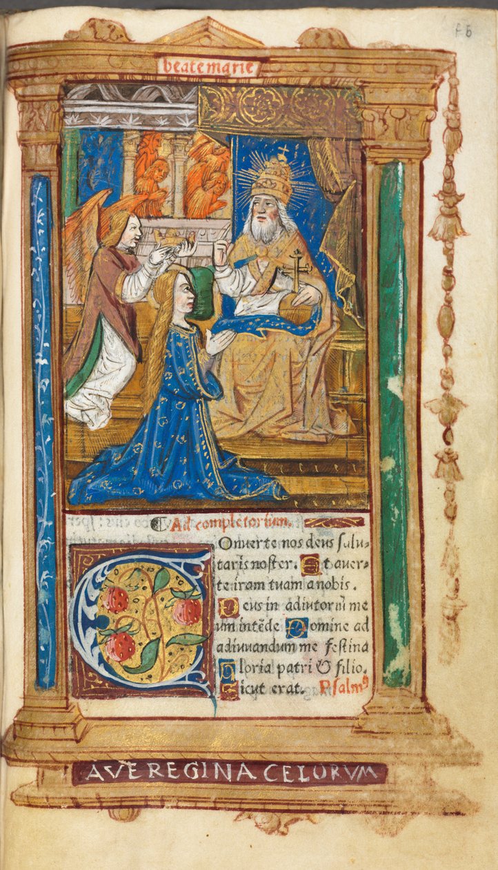 Livro das Horas Impresso Uso de Roma: fol. 45r, Coroação da Virgem, 1510. de Guillaume Le Rouge