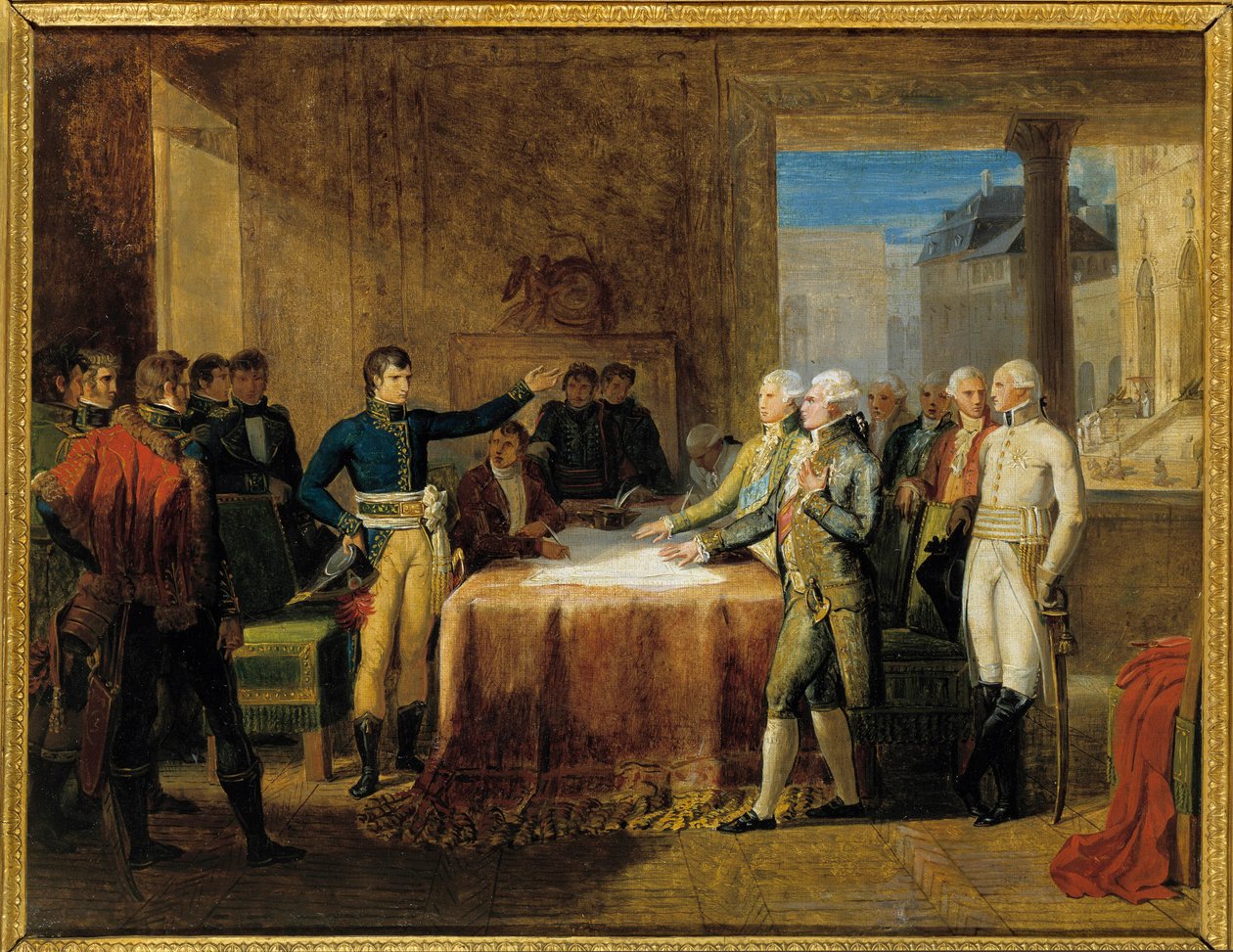 Guerra Napoleônica: "Assinatura das Preliminares da Paz de Leoben" (17 de abril de Guillaume Lethiere