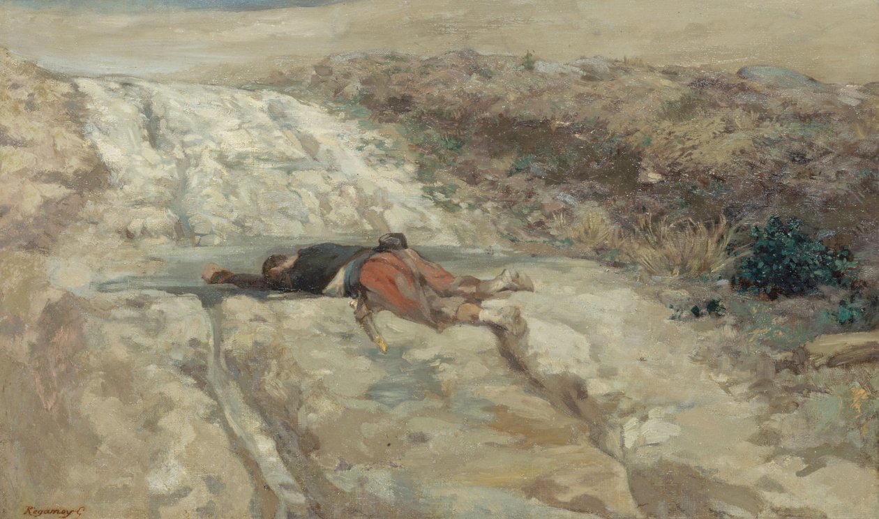 Cena da guerra de 1870: soldado morto num campo de batalha, ca. 1870 (óleo sobre tela) de Guillaume Regamey