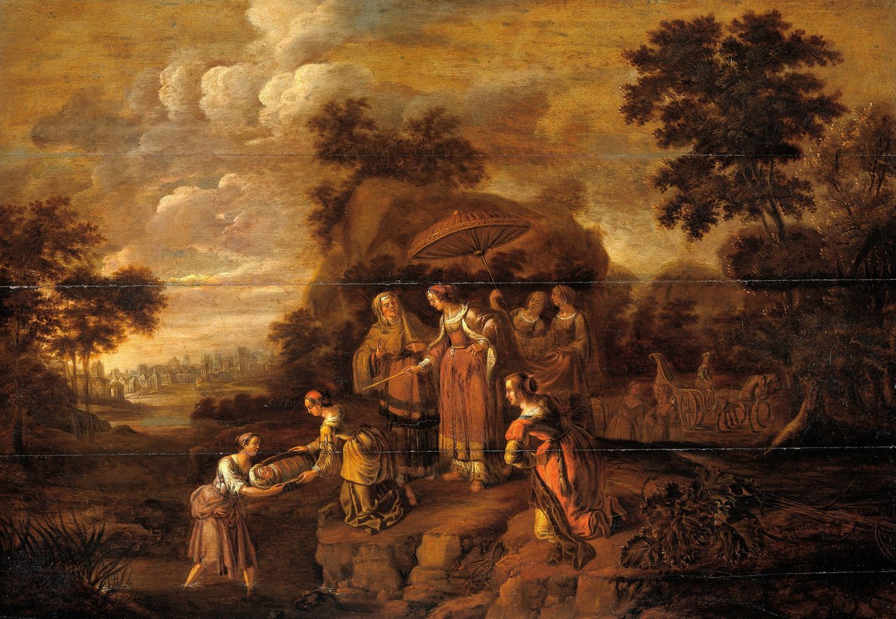 A Filha do Faraó descobre Moisés no Cesto do Rush de Guilliam du Gardijn