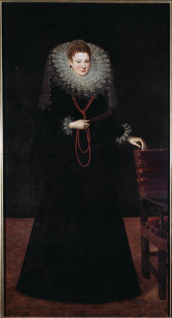 Retrato de uma nobre dama de Génova Pintura de Guilliam Van Deynen (1575-1624) 1610 Dim 225x120 cm Musei di Strada Nuova (ex Palazzo Bianco) Genes, Itália de Guilliam van Deynen