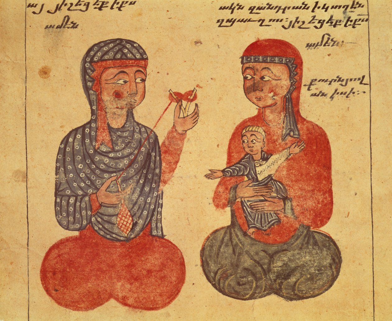 Ms 481 fol.10r A Irmã de Ovanes e seu Seguidor Lã Girando, de um Evangelho de Guirages