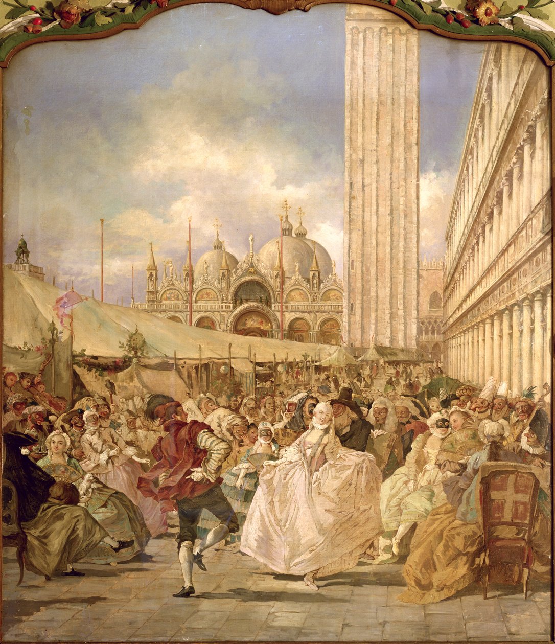 Baile de máscaras na Praça de São Marcos, Veneza de Guiseppe Ponga