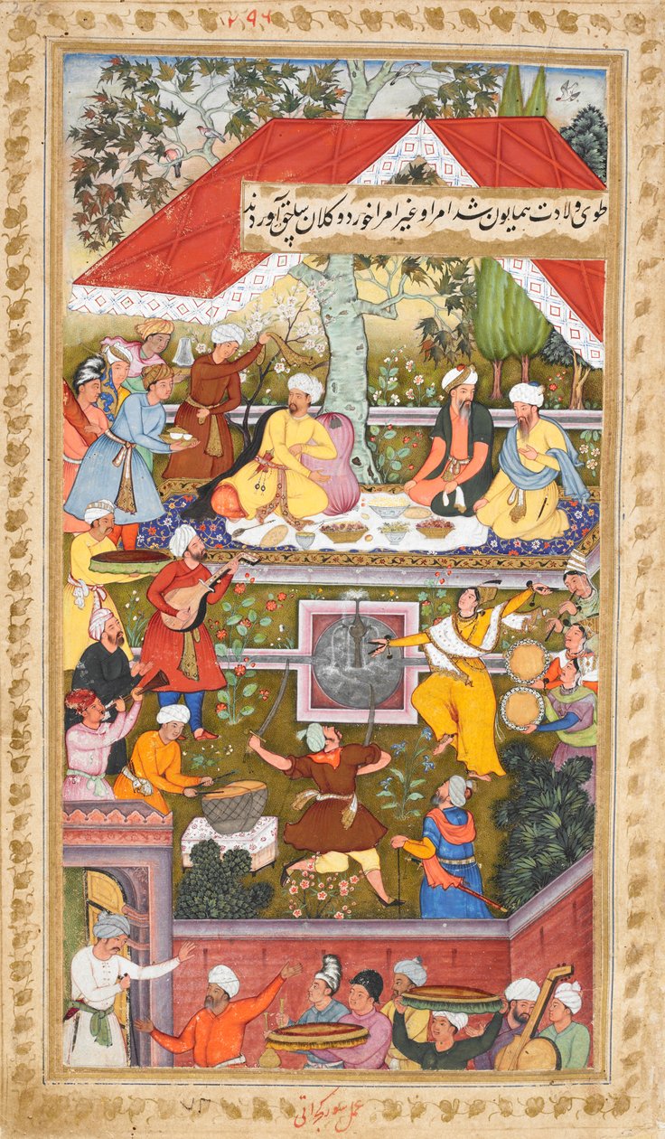 Celebrações em honra do nascimento de Humayun no Chahar Bagh de Cabul (Sur Gujarati), c.1590 (aguarela opaca) de Gujarati Sur
