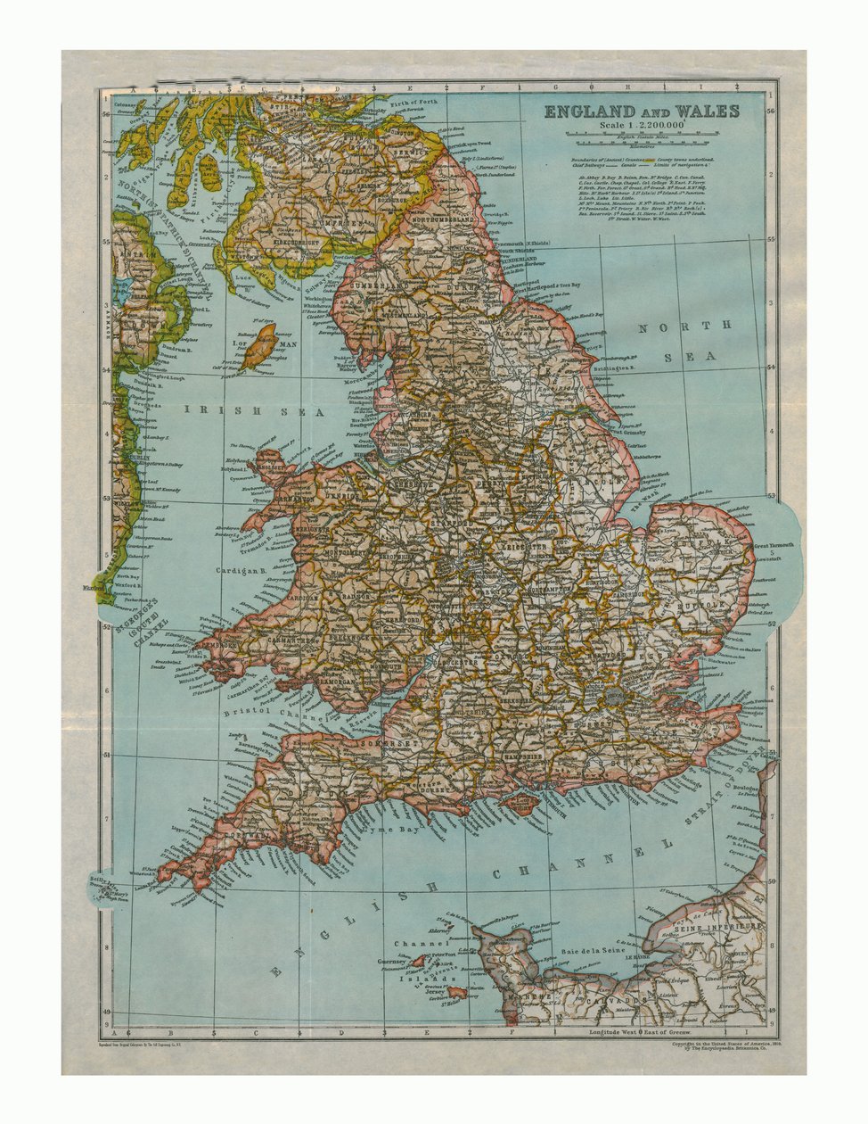 Mapa da Inglaterra e País de Gales, c1910 de Gull Engraving Company