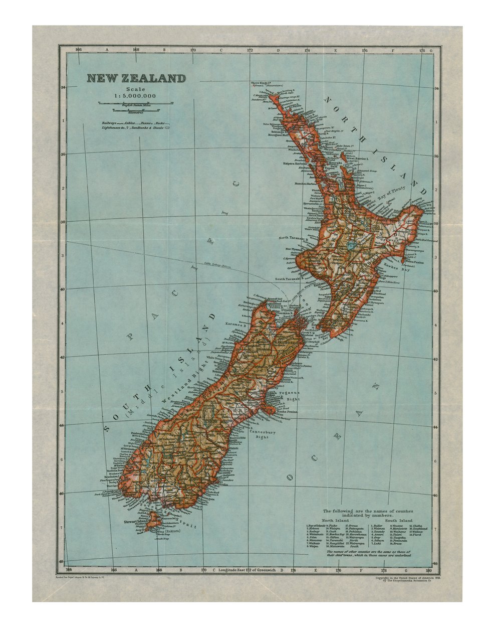 Mapa da Nova Zelândia, c1910 de Gull Engraving Company