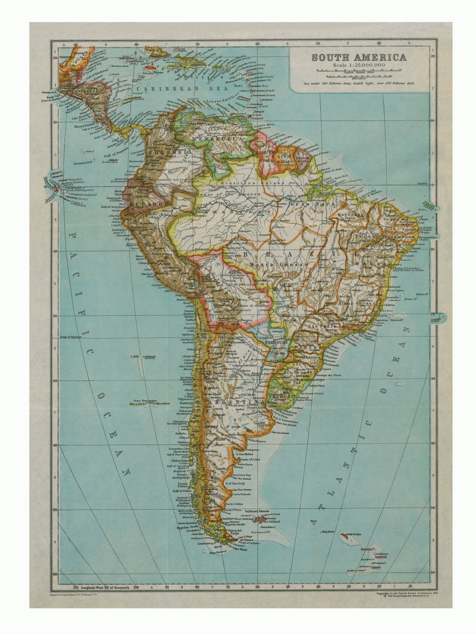 Mapa da América do Sul, c1910 de Gull Engraving Company