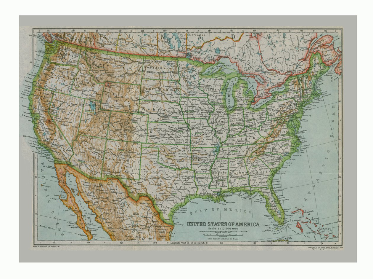 Mapa dos Estados Unidos da América, c1910 de Gull Engraving Company