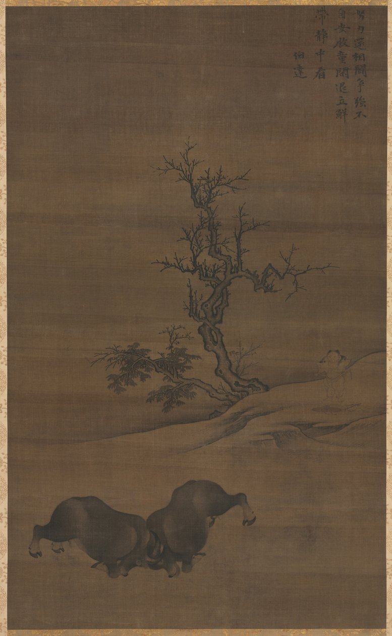 Herdboys e búfalos na paisagem, 1200. de Guo Min
