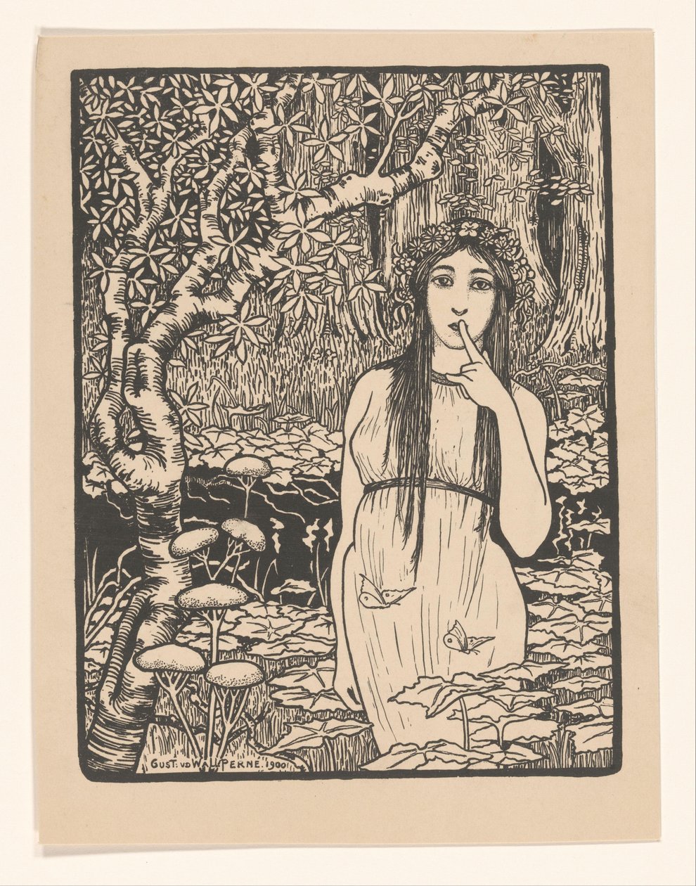 Mulher na paisagem da floresta de Gust van de Wall Perné