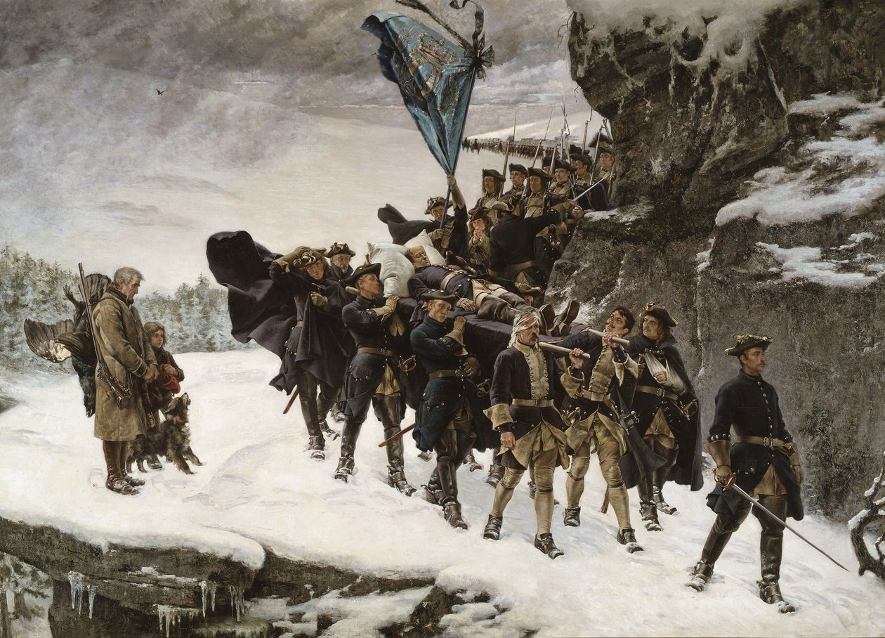 Trazendo para casa o corpo do rei Karl XII da Suécia de Gustaf Olaf Cederstrom