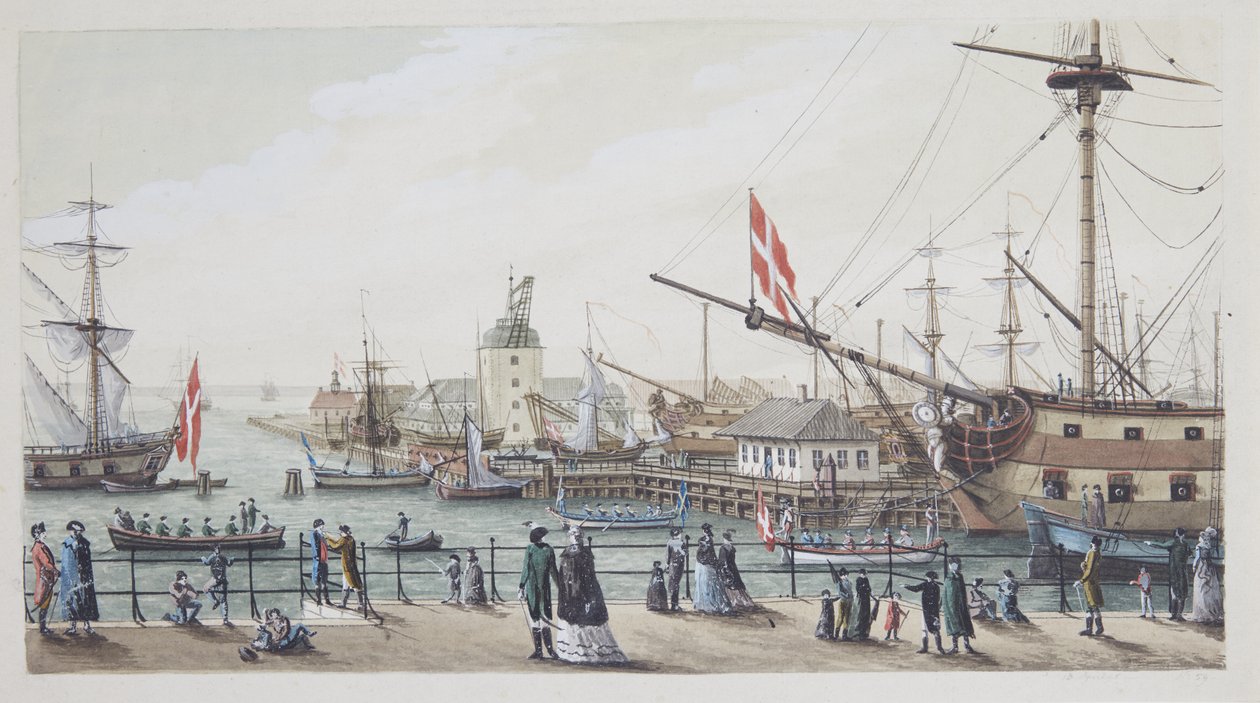Navios de guerra dinamarqueses e chalup sueco em Toldboden em Copenhague de Gustaf Boberg