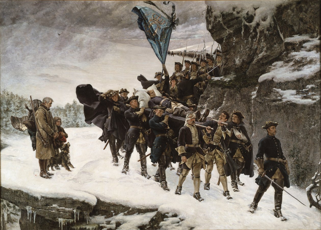 Trazendo para casa o corpo do rei Carlos XII da Suécia de Gustaf Cederström