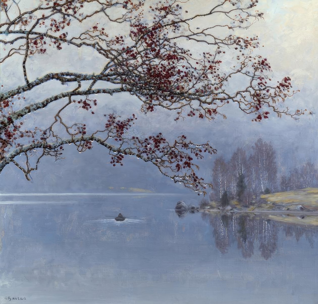 Humor de outono no lago de Gustaf Edolf Fjaestad