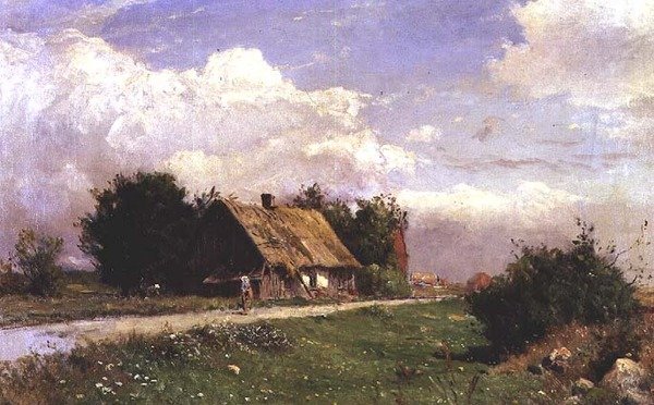 Uma paisagem arborizada com figuras de uma casa de campo de Gustaf Fredrik Rydberg