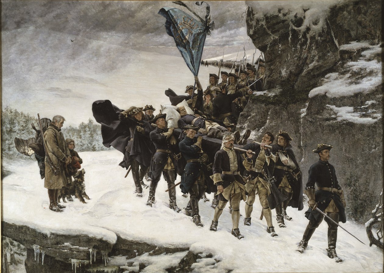 Trazendo para casa o corpo do rei Carl XII da Suécia, 1884 de Gustaf Olaf Cederstrom
