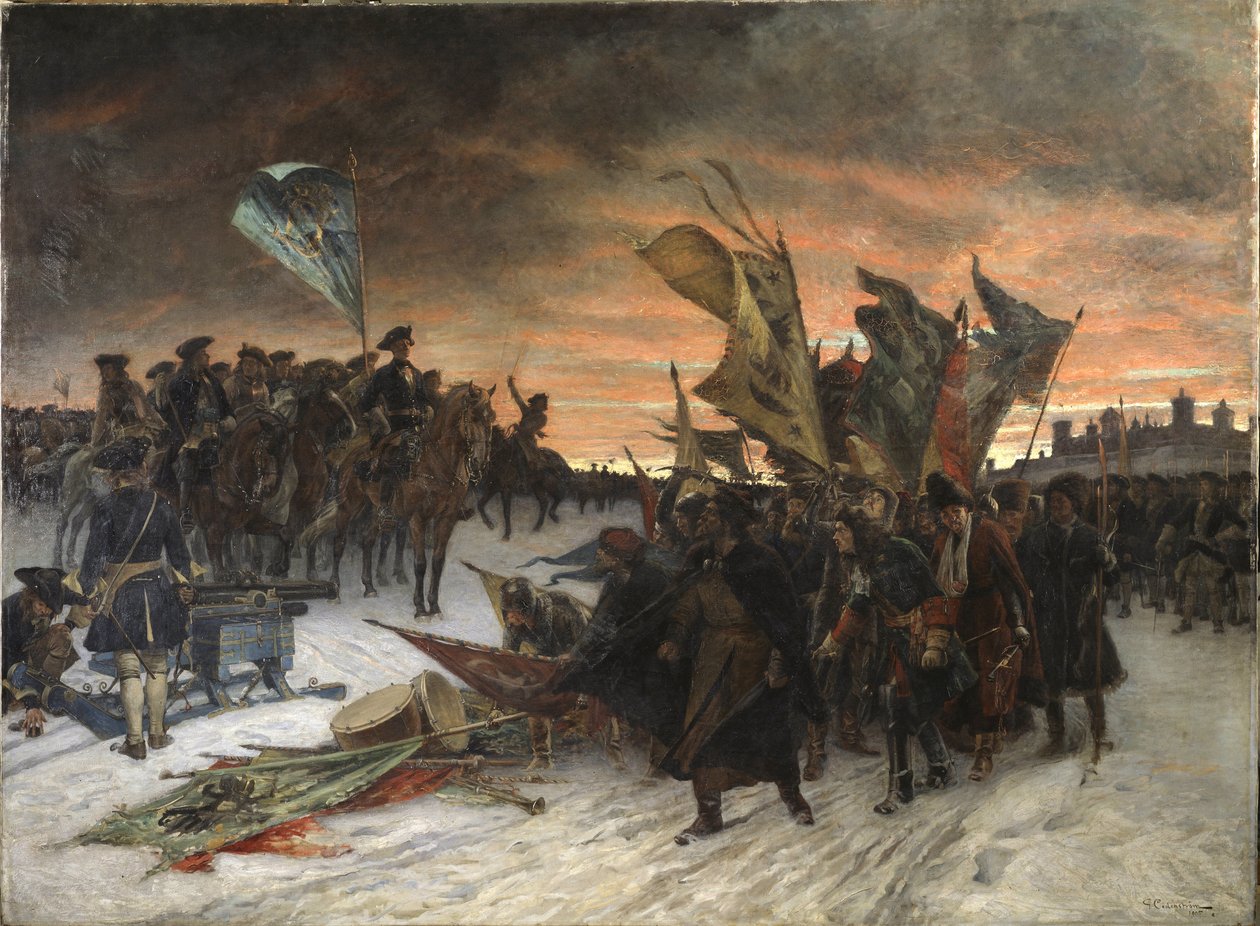 La bataille de Narva (1700) - Narva, de Cederstrom, Gustaf (1845-1933). Óleo sobre tela de Gustaf Olaf Cederstrom