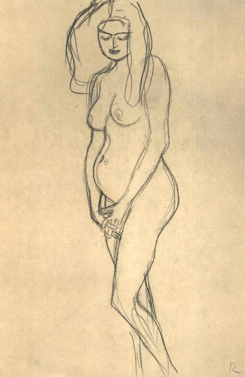 Ato de uma mulher grávida à esquerda de Gustav Klimt