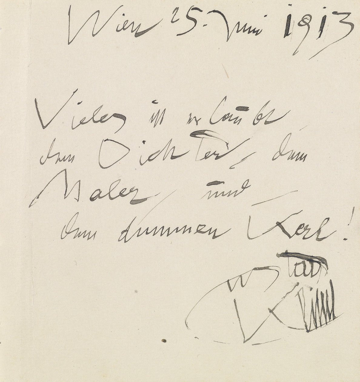 Aforismo e assinatura manuscritos do álbum de Gustav Klimt