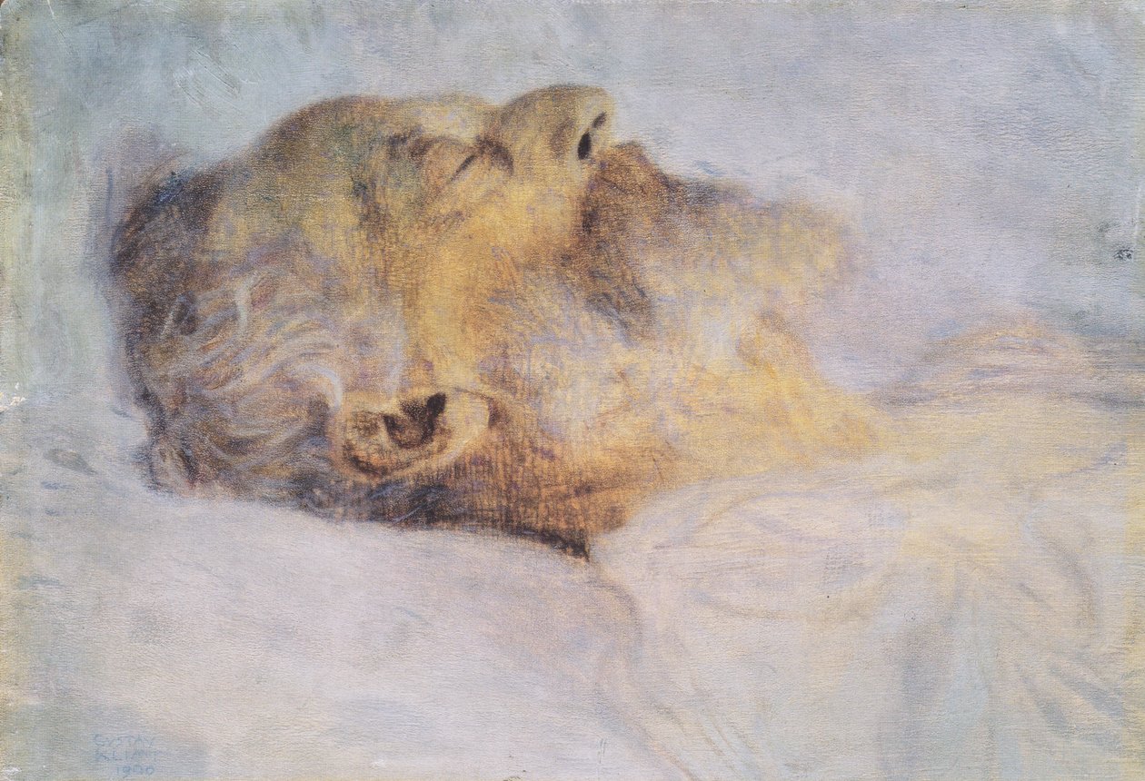 Velho homem no leito de morte de Gustav Klimt