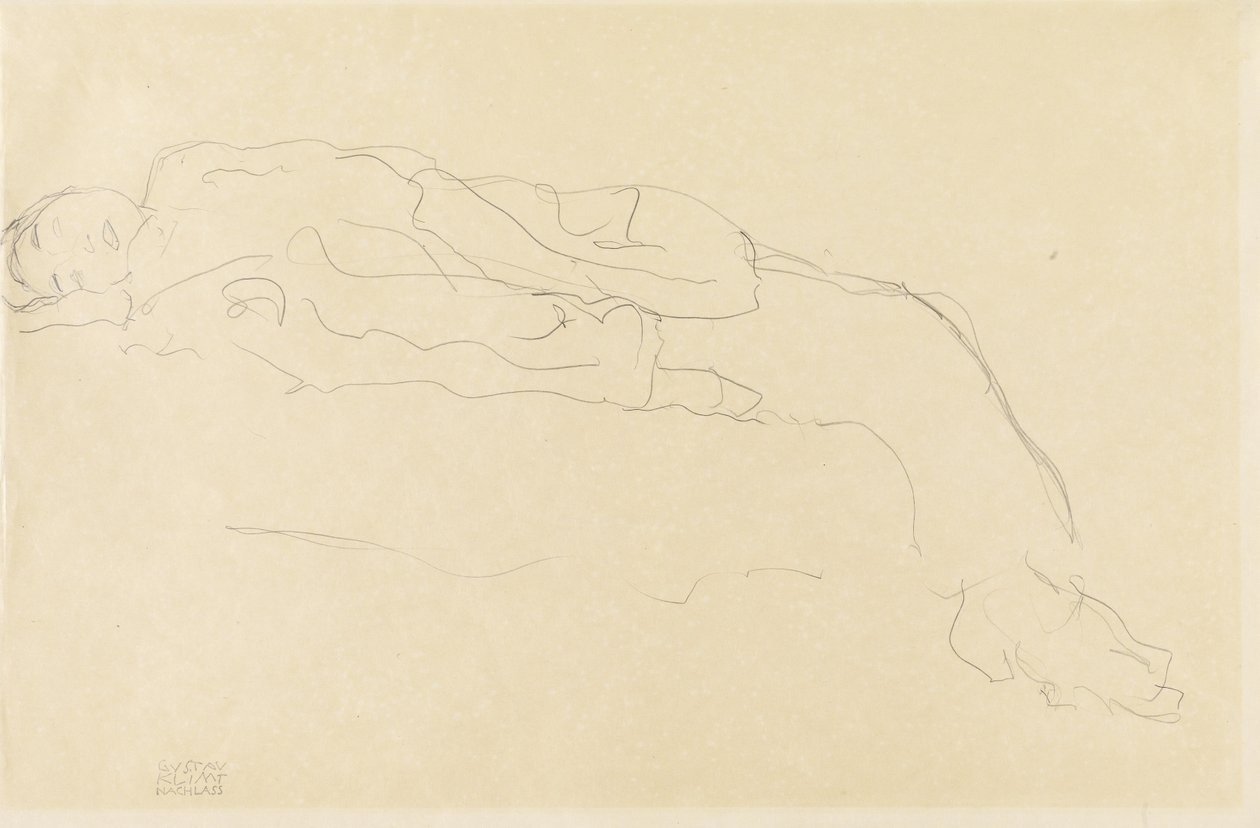 Mulher, mentindo, sofá de Gustav Klimt