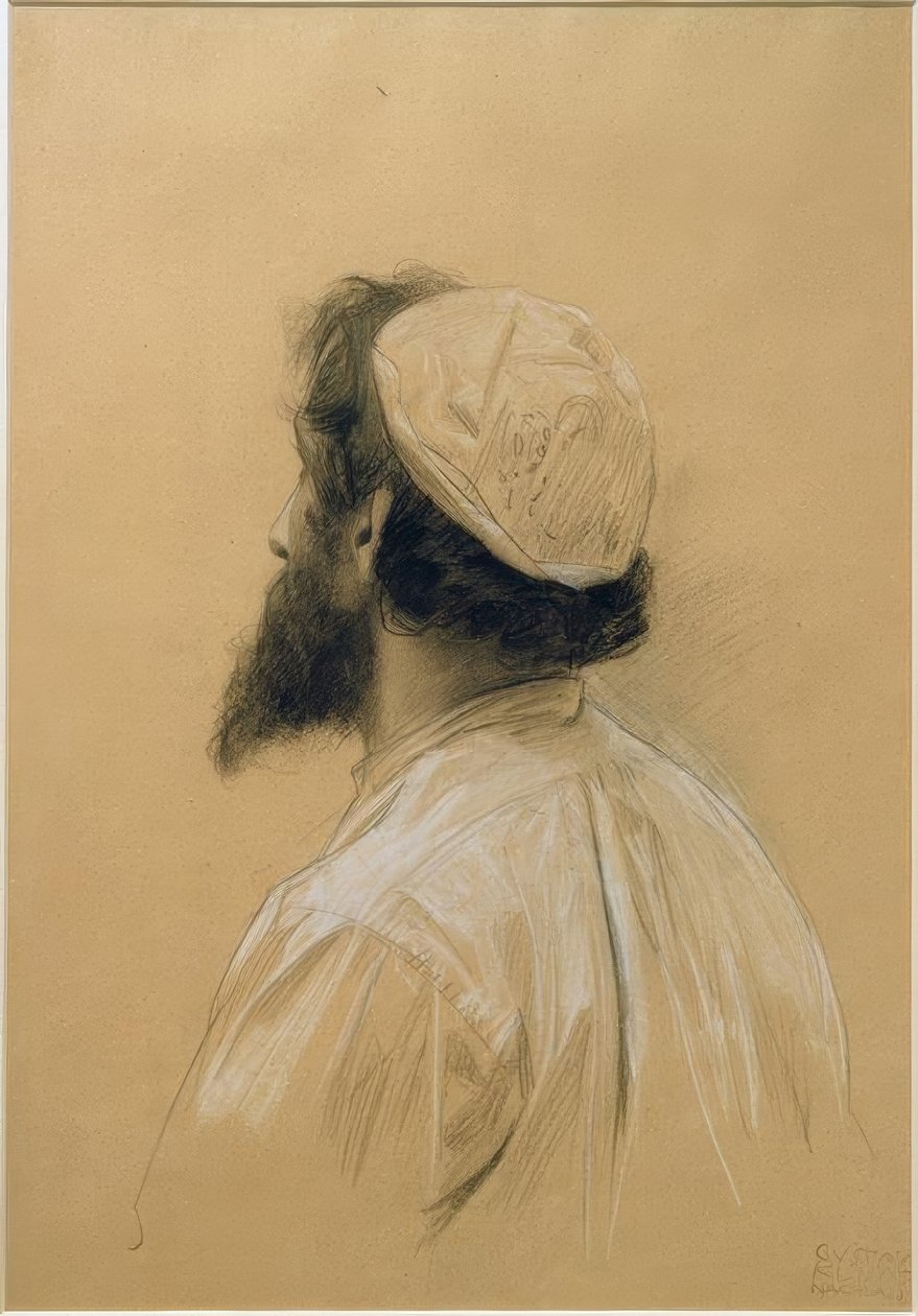 Jovem barbudo com tampa no perfil perdido ... de Gustav Klimt