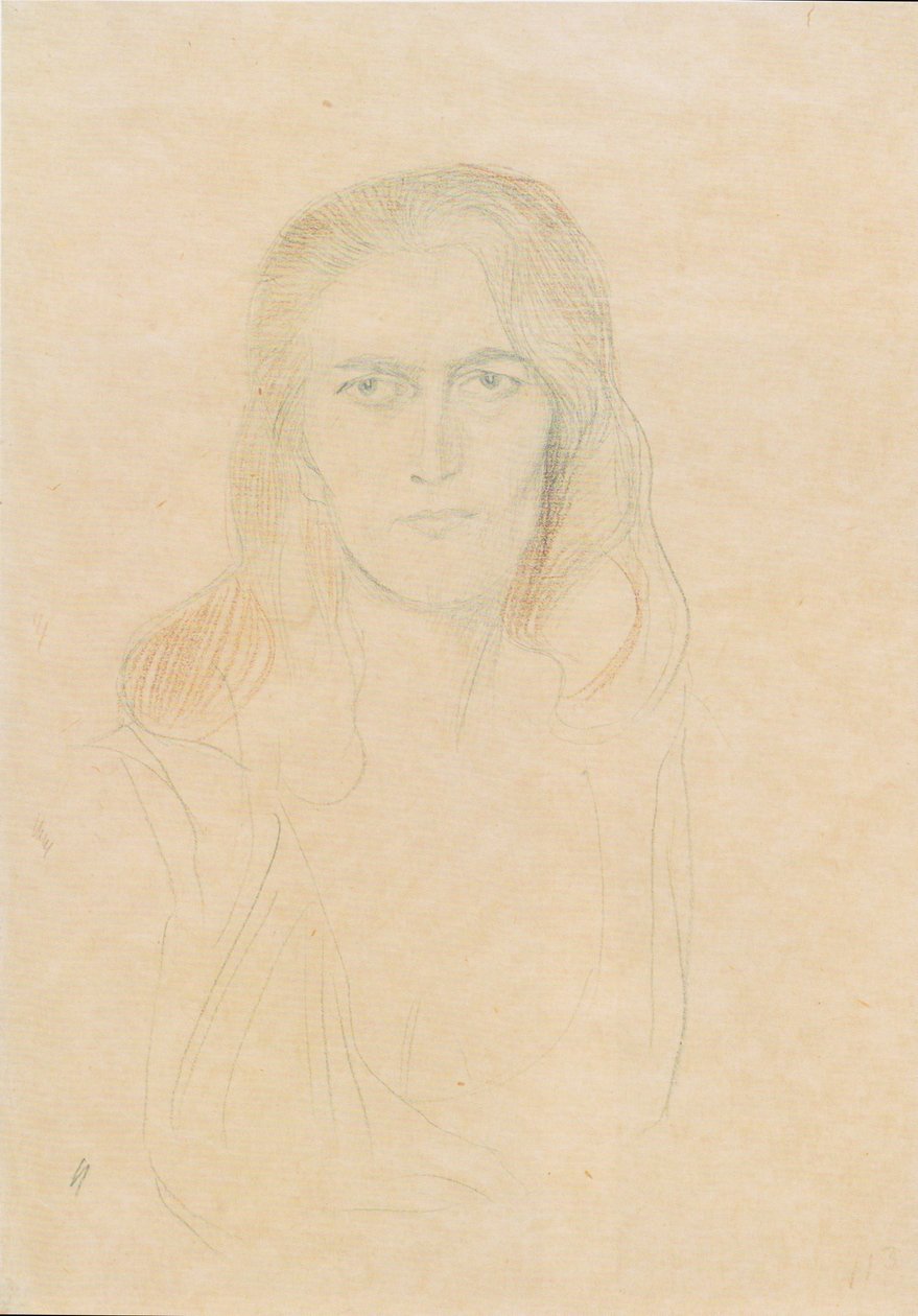 Meia retrato de uma mulher da frente (Erinnye) de Gustav Klimt