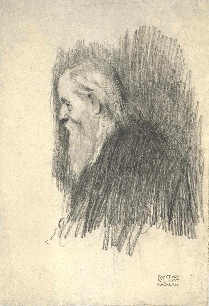 Meia retrato de um velho de perfil para a direita de Gustav Klimt